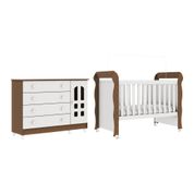 Quarto de Bebê Gran Selena Berço Mini Cama Mirelle Cômoda Infantil com Porta Branco Amadeirado Carolina Baby