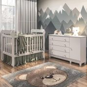 Quarto de Bebê Taís Berço 3 em 1 Lila Cômoda Infantil 4 Gavetas com Porta Branco Carolina Baby