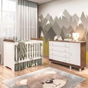 Quarto de Bebê Taís Berço 3 em 1 Gabrielle Cômoda Infantil 4 Gavetas com Porta Branco Amadeirado Carolina Baby