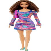 Boneca Barbie Fashionistas com Sardas - Vestido Colorido Hjt03