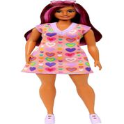 Boneca Barbie Fashionistas Cabelo Rosa - Vestido Corações Hjt04