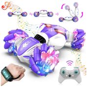 Carrinho de Controle Remoto e Sensor de Gestos 4WD 2,4 GHz com Música e Luz LED, AEROQUEST, Roxo