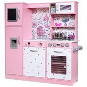 Cozinha Infantil em Madeira com Micro-ondas, Máquina de Gelo a Bateria e Som Realista, Lil Jumbl, Rosa