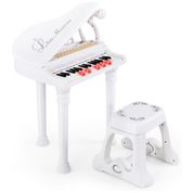 Piano Teclado Infantil com 31 Teclas, Banco, Microfone e Modo Ensino LED, Costzon, Branco