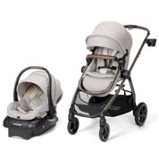 Carrinho de Bebê Travel System 5 em 1 Modular com Porta-Copos, Barra de Proteção e Capa de Chuva, Maxi Cosi Zelia Luxe, Bege