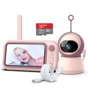 Babá Eletrônica Portátil com Câmera e Áudio HD 1080P, Visão Noturna Automática, Sem WiFi, babytone, Rosa