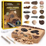 Kit de Escavação de Fósseis Reais de Dinossauros e Tubarões para Crianças, NATIONAL GEOGRAPHIC NGSUPERFOS, Bege