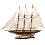 Veleiro Decorativo Atlântico de Madeira, Escala 1:50 com Instruções de Montagem na Caixa, Acabamento Antigo em Azul Marinho e Nogueira, HOME DECOR