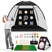 Rede de Treino para Golfe de 3m x 2,1m, Inlcui Rede de Chipping, Tapete, Tee e Bolsa de Transporte para Ambientes Internos e Externos, Premkid, Preta