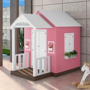 Casinha de Brinquedo Artesanal com Varanda MDF Branco/Rosa L12 - Criança Feliz