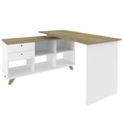 Mesa Para Computador Escrivaninha Em L Gold 2 Gavetas e Nichos  Branco/Olmo - Artany