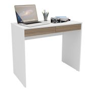 Mesa Para Notebook Computador Escrivaninha 2 Gavetas 90cm Tijuca Branco/Castanho - Politorno