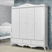 Guarda-roupa 4 Portas Provençal Realeza Branco Acetinado Canaã