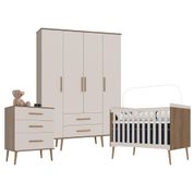 Quarto Infantil Davi Carvalho / Off White Roupeiro Cômoda Berço