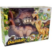 Dinossauro com 3 Cabeças com Som e LUZ Marrom DM TOYS DMT5848