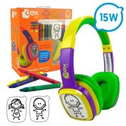 Fone de Ouvido Infantil OEX KIDS Cartoon HP302 85DB Verde e Roxo