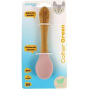 COLHER DE BAMBU E SILICONE - LINHA ECO GREEN - ROSA - CLINGO