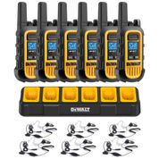 Kit 6 Rádio Walkie Talkie 1W Bidirecionais com 6 Fones de Ouvido e Carregador de Grupo, DEWALT DXFRS300