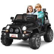 Carro Elétrico Infantil Off Road a Bateria 12V com Luz LED, Músicas, Suspensão de Mola, 3 Velocidades, HONEY JOY, Preto