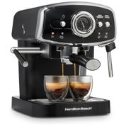 Máquina de Café Expresso 15 Bar com Bocal de Leite, 2 Bicos e Reservatório Removível, 110V 1050W, Hamilton Beach Slide Lock, Preta