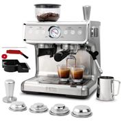 Máquina de Café Expresso 15 Bar com Moedor Embutido e Bocal de Leite, 110V 1450W, Laekerrt, Prata