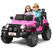 Carro Elétrico Infantil Off Road a Bateria 12V com Luz LED, Músicas, Suspensão de Mola, 3 Velocidades, HONEY JOY, Rosa