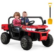 Carro Elétrico Infantil 2 Assentos com Caçamba, Pá, USB e Controle Remoto, 12V, Costzon, Vermelho