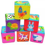 Cubos Coloridos de Pelúcia Animais Para Bebê 6 Peças