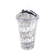 Copo com Canudo 450ML Happy Girls Shine Brighter - Etilux