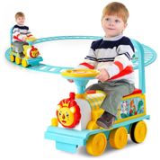 Trem Elétrico Infantil a Bateria 6V com Trilhos, Músicas, Luzes e Encosto, Suporta 24 kg, Costzon, Azul