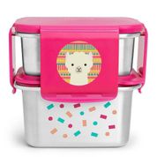 Kit Lanche 2 Potes Aço Inox Zoo Lhama Skip Hop Rosa