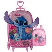 Kit Mochila com Rodinhas e Lancheira Stitch Rosa 3857bm24 - Diplomata