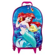 Mochila de Rodinhas 3D Pequena Sereia Maxtoy Rosa e Azul