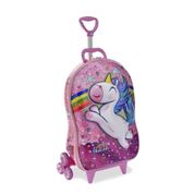 Mochila de Rodinhas 3D Maxtoy Cute Unicorn Sweet Rosa Candy