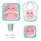 Kit de Alimentação Com Babador Buba Bambu Gatinho Rosa