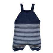 Jardineira Romper de Tricô Listrado Tricô Kids Azul Mescla