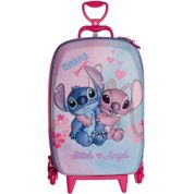 Mochila de Rodinhas 3D Maxtoy Stitch e Angel Rosa