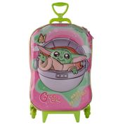 Mochila de Rodinhas 3D Maxtoy Star Wars Grogu Rosa Verde