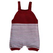 Jardineira Romper de Tricô Listrado Tricô Kids Vermelho