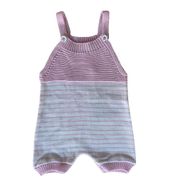 Jardineira Romper de Tricô Listrado Tricô Kids Rosa Claro