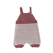 Jardineira Romper de Tricô Listrado Tricô Kids Rosa Mescla