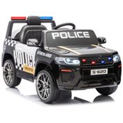 Carro Elétrico Infantil de Polícia com Controle Remoto, Música, Buzina, Sirenes e Luzes LED, 12V, HOMMOW, Preto