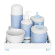 Kit Higiene Espelho Completo Porcelanas, Garrafa Pequena e Capa Provençal Azul