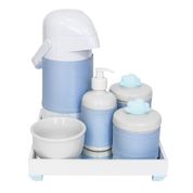 Kit Higiene Espelho Completo Porcelanas, Garrafa e Capa Nuvem Azul