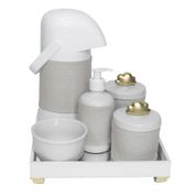 Kit Higiene Espelho Completo Porcelanas, Garrafa e Capa Nuvem Dourado