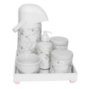 Kit Higiene Espelho Completo Porcelanas, Garrafa e Capa Rosa