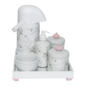 Kit Higiene Espelho Completo Porcelanas, Garrafa e Capa Coroa Rosa