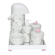 Kit Higiene Espelho Completo Porcelanas, Garrafa e Capa Passarinho Rosa