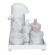 Kit Higiene Espelho Completo Porcelanas, Garrafa e Capa Ursinho Rosa