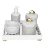 Kit Higiene Espelho Potes, Molhadeira, Porta Álcool-Gel e Capa Nuvem Dourado